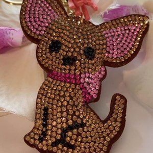Chihuahua-theme keychain bling pink gold fashion charm purse charm